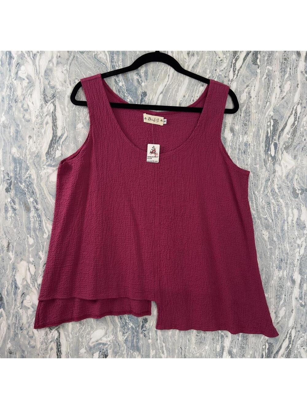 Casual Magenta Textured Sleeveless Tank Top (S)